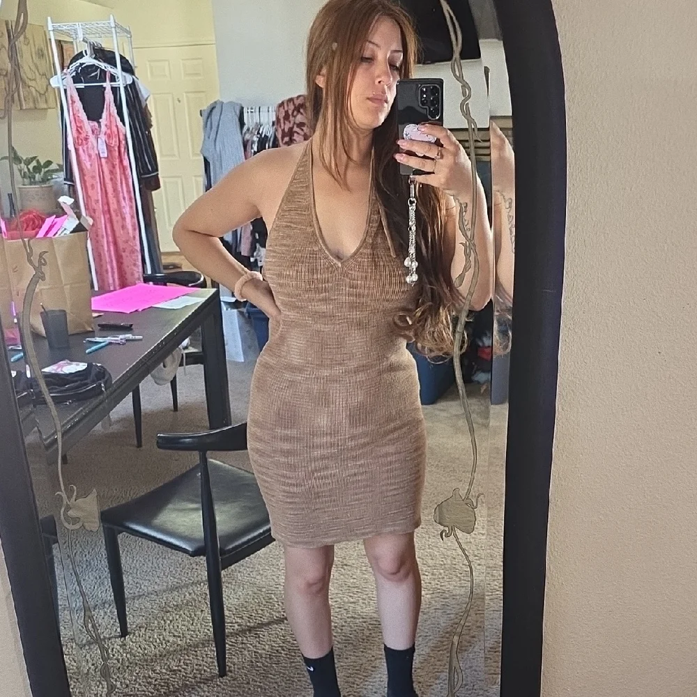 Wild Fable Tan Ribbed Backless Dress - Picture 1 of 3